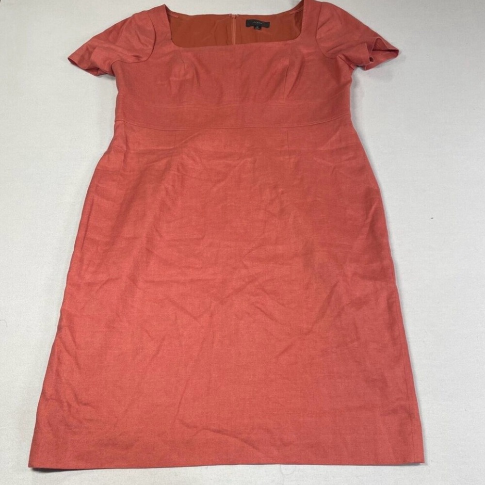 J Crew Dress Women 18 Orange Linen Sheath Squareneck Knee Length Career Classic